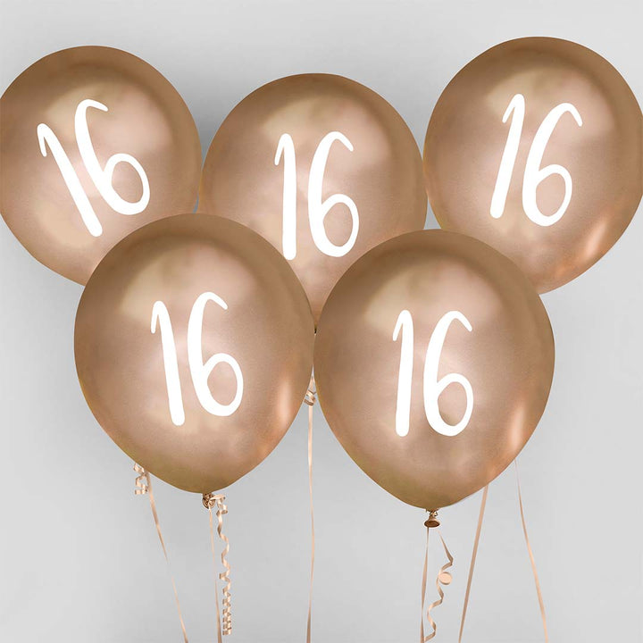 16th Birthday Balloons Gold Chrome - Hootyballoo Balloons 16th Birthday Balloons Gold Chrome - 5 Pack