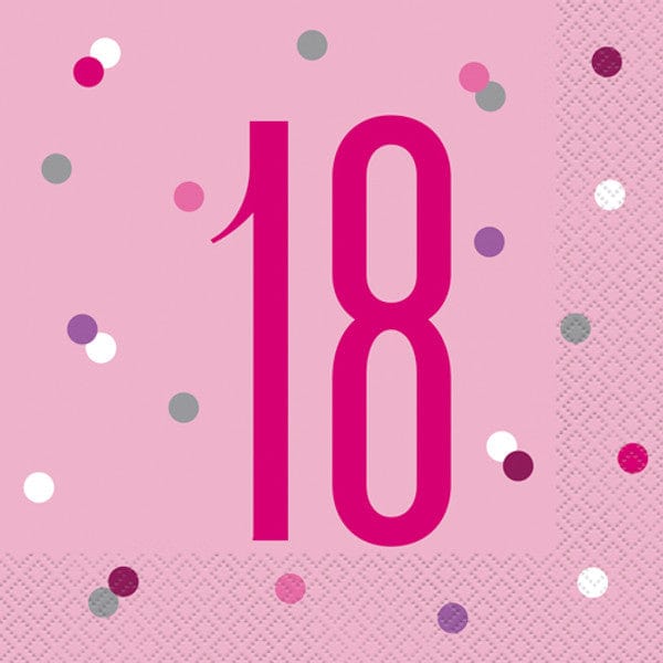 18th Birthday Glitz Pink & Silver Paper Napkins x 16 - 18th Birthday Party Paper Napkins 18th Birthday Glitz Pink & Silver Paper Napkins x 16