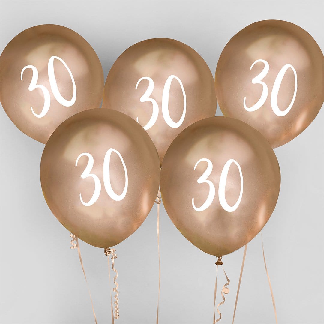 30h Birthday Balloons Gold Chrome - 30th Party Decorations Balloons 30th Birthday Balloons Gold Chrome - 5 Pack