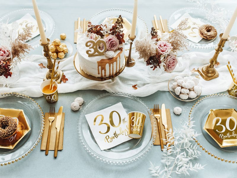 30th Birthday Gold & White Paper Napkins Paper Napkins 30th Birthday White & Gold Paper Napkins x 20