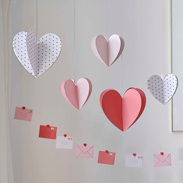 Paper Decoration 3D Hanging Heart Decorations x 5