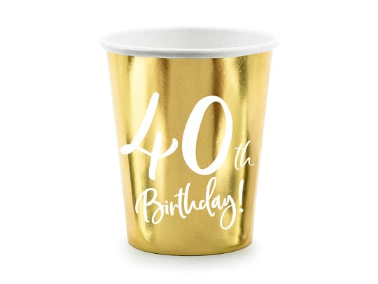 40th Birthday Gold & White Paper Cups party cups 40th Birthday Gold Party Paper Cups x 6