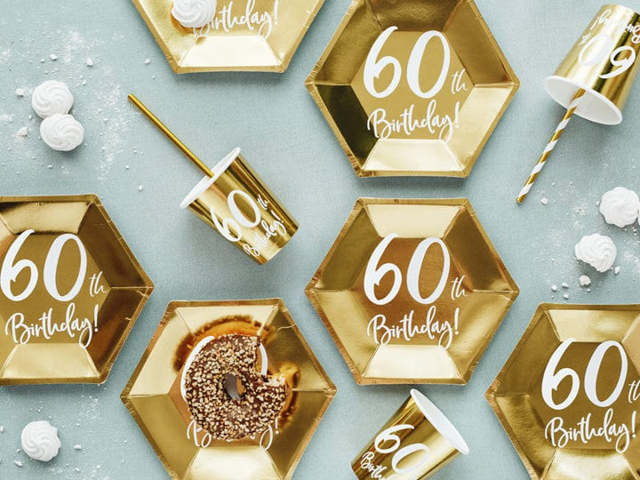 60th Birthday Party Gold & White Paper Plates Disposable Plates 60th Birthday Party Gold Paper Plates x 6