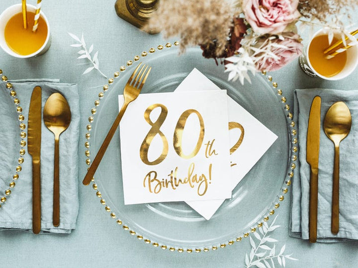 80th Birthday Party Gold & White Paper Napkins Party Supplies 80th Birthday Gold & White Party Napkins x 20