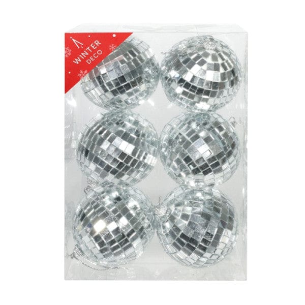 8cm Silver Disco Mirror balls x 6 - Disco Party Decorations Hanging Decoration 8cm Silver Disco Mirror balls x 6