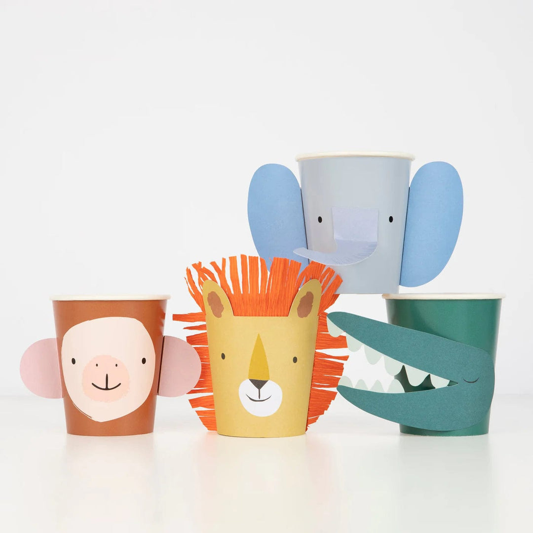 Animal Parade Party Character Cups x 8 - Meri Meri Safari Party Supplies Disposable Cups Animal Parade Party Character Cups x 8