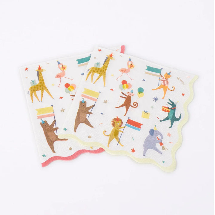 Animal Parade Party Napkins x 16 - Meri Meri Safari Party Supplies party napkins Animal Parade Large Party Napkins x 16