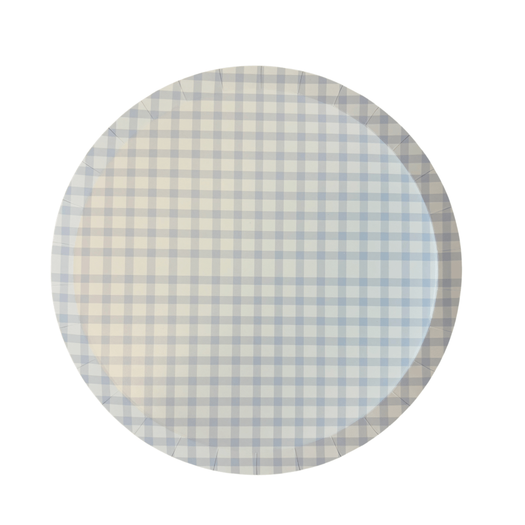 Baby Blue Gingham Large Party Plates x 12 - Josi James Party Supplies - Blue theme birthday party supplies Disposable Plates Baby Blue Gingham Large Party Plates x 12