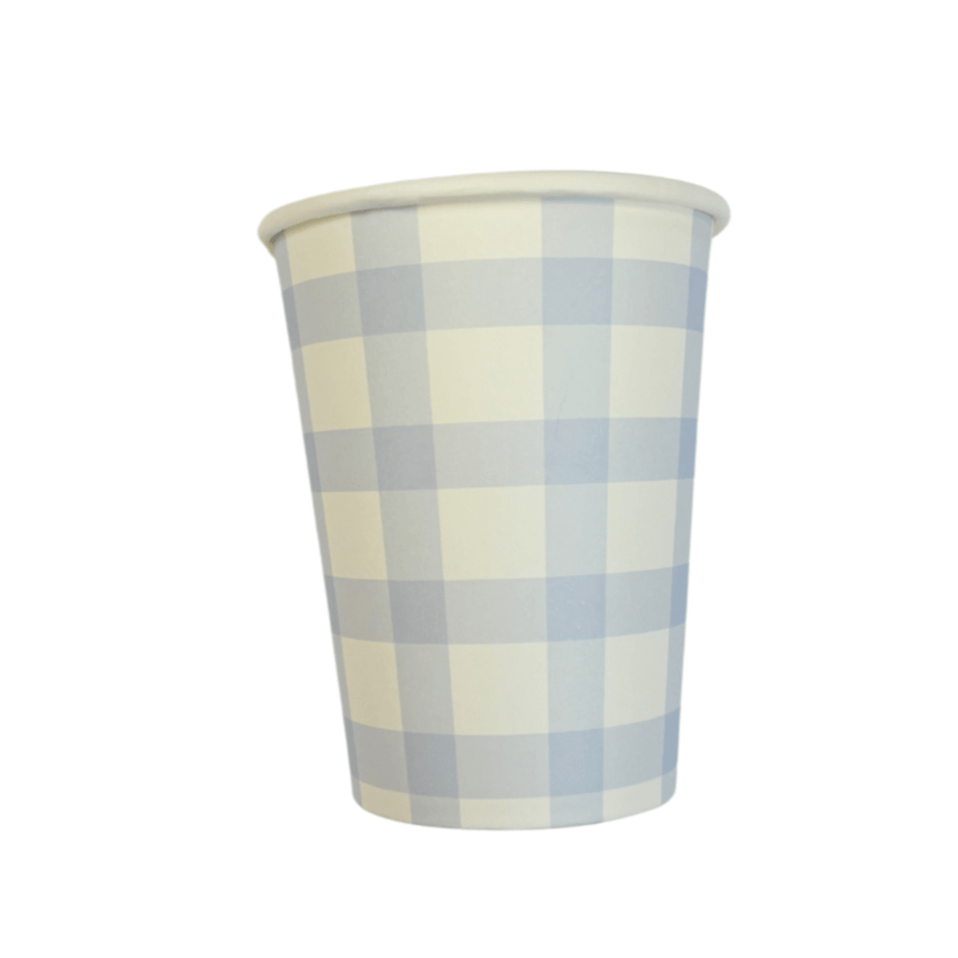 Baby Blue Gingham Party Cups x 12 - Josi James Party Supplies - Blue theme birthday party supplies Disposable Cups Baby Blue Gingham Party Cups x 12