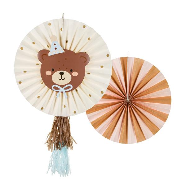 Bear Paper Fan Rosettes - Pack of 2 - Bear theme baby shower and birthday decorations Paper Fans Bear Paper Fan Rosettes - Pack of 2