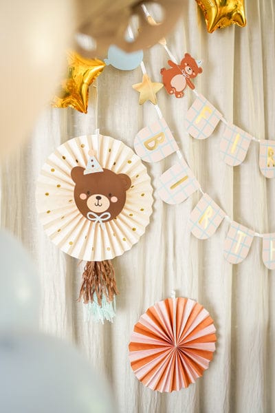 Bear Paper Fan Rosettes - Pack of 2 - Bear theme baby shower and birthday decorations Paper Fans Bear Paper Fan Rosettes - Pack of 2