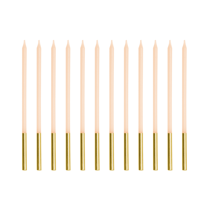 Beige Gold Tip Cake Candles x 12 - Birthday Cake Candles Birthday Candles Beige Gold Tip Cake Candles x 12