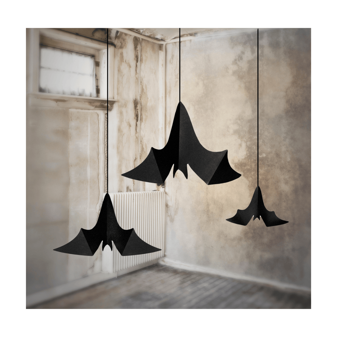 Party Supplies Black Bat Halloween Hanging Decorations x 3