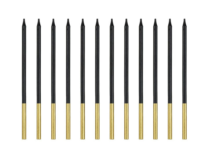 Black Gold Tip Cake Candles x 10 - Birthday Cake Candles Birthday Candles Black Gold Tip Cake Candles x 12