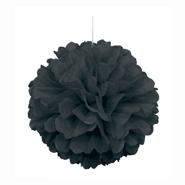 Black Tissue Paper Décor Puff Ball (16 inch) - Black Party Decorations Hanging Decoration Black Tissue Paper Décor Puff Ball (16 inch)