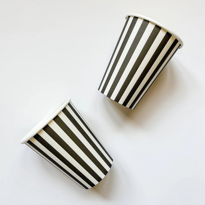 Black & White Striped Party Cups x 12 - Josi James Disposable Cups Black & White Striped Party Cups x 12