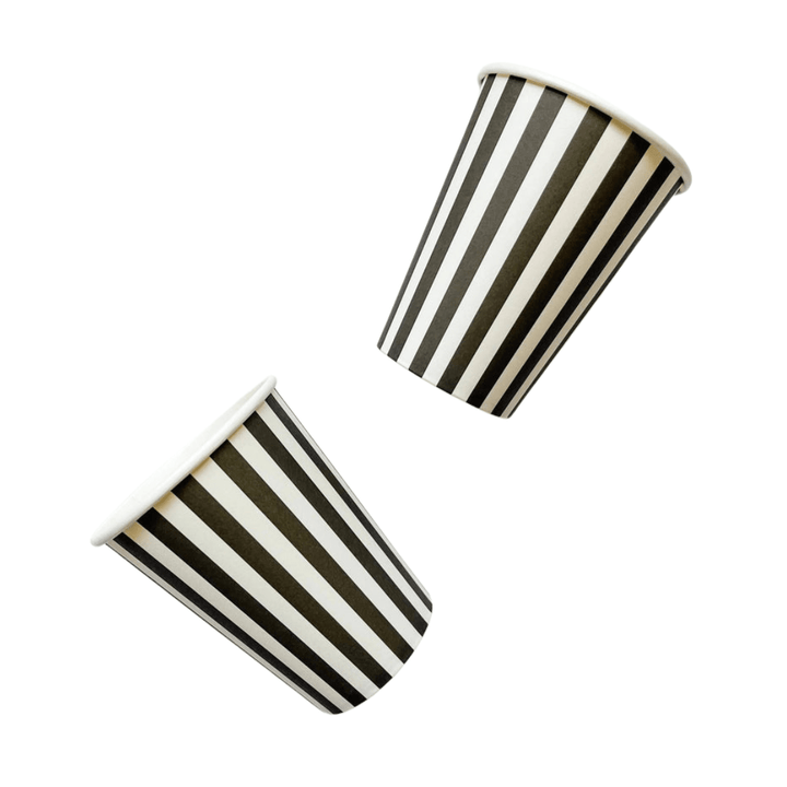 Black & White Striped Party Cups x 12 - Josi James Disposable Cups Black & White Striped Party Cups x 12