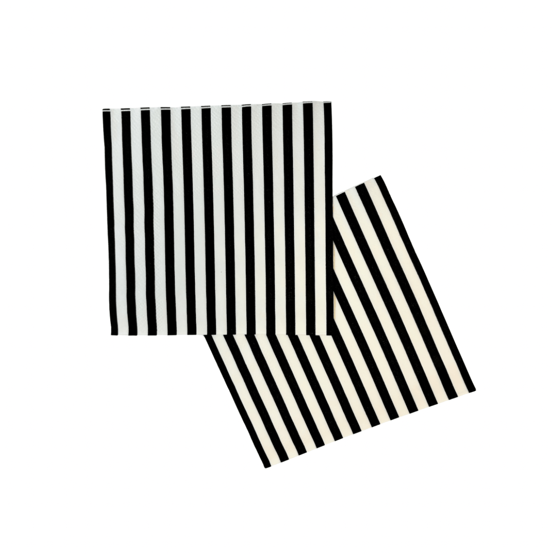 Black & White Striped Party Napkins x 24 - Josi James Paper Napkins Black & White Striped Party Napkins x 24