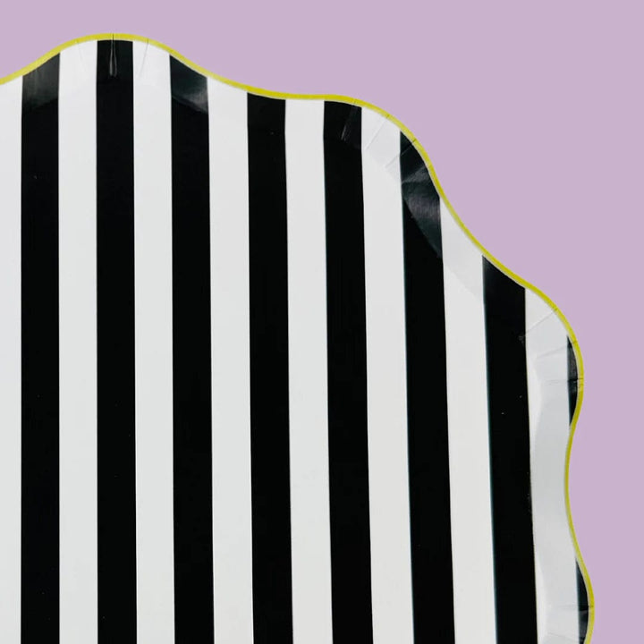 Black & White Striped Party Plates x 12 - Josi James Disposable Plates Black & White Striped Party Plates x 12