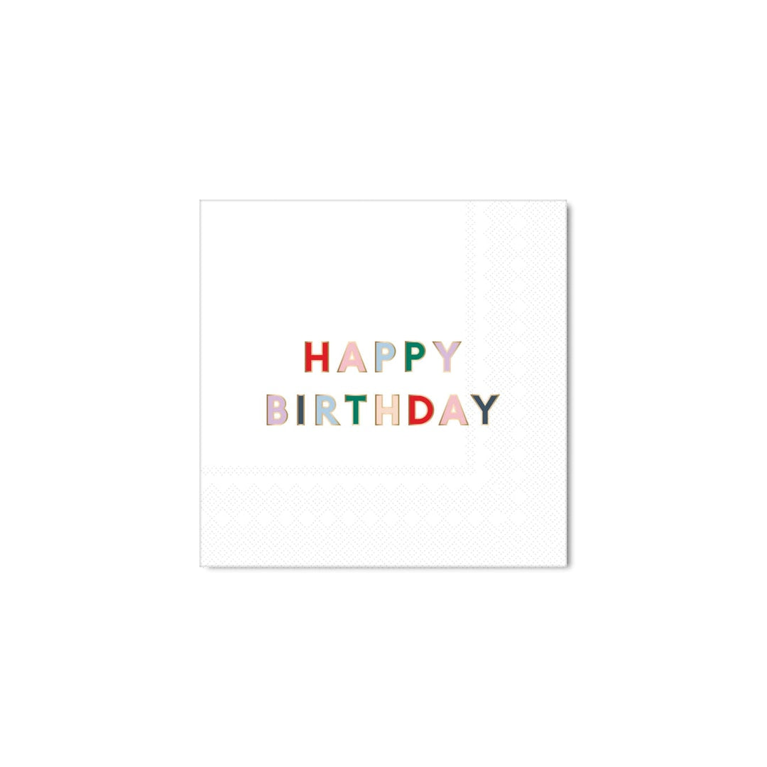 Blanc White Signature Happy Birthday Cocktail Napkins x 20 - Bonjour Fete UK Party Supplies Paper Napkins Blanc White Signature Happy Birthday Cocktail Napkins x 20