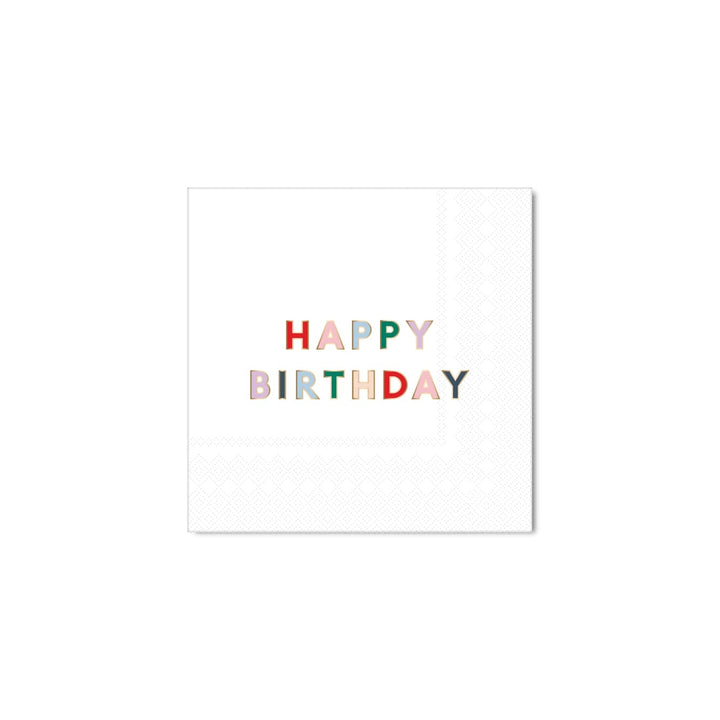 Blanc White Signature Happy Birthday Cocktail Napkins x 20 - Bonjour Fete UK Party Supplies Paper Napkins Blanc White Signature Happy Birthday Cocktail Napkins x 20