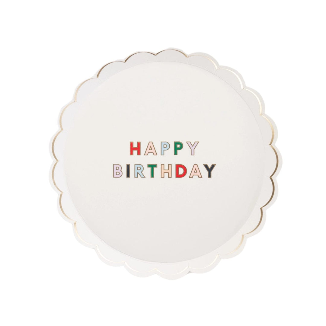 Blanc White Signature Happy Birthday Small Party Plates x 8 - Bonjour Fete UK Party Supplies Disposable Plates Blanc White Signature Happy Birthday Small Party Plates x 8