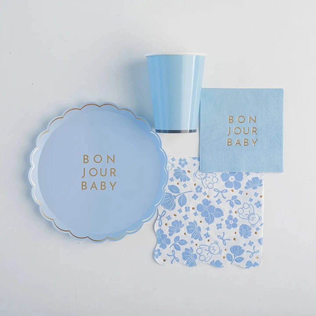 Bonjour Baby Blue Baby Shower Small Plates x 8 - Boy Baby Shower Disposable Plates Bonjour Baby Blue Baby Shower Small Plates x 8