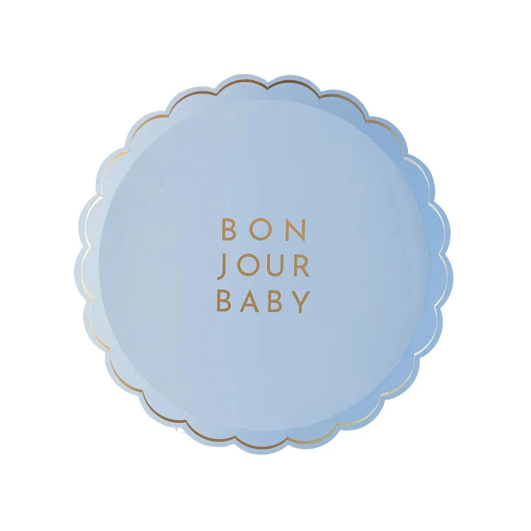 Bonjour Baby Blue Baby Shower Small Plates x 8 - Boy Baby Shower Disposable Plates Bonjour Baby Blue Baby Shower Small Plates x 8