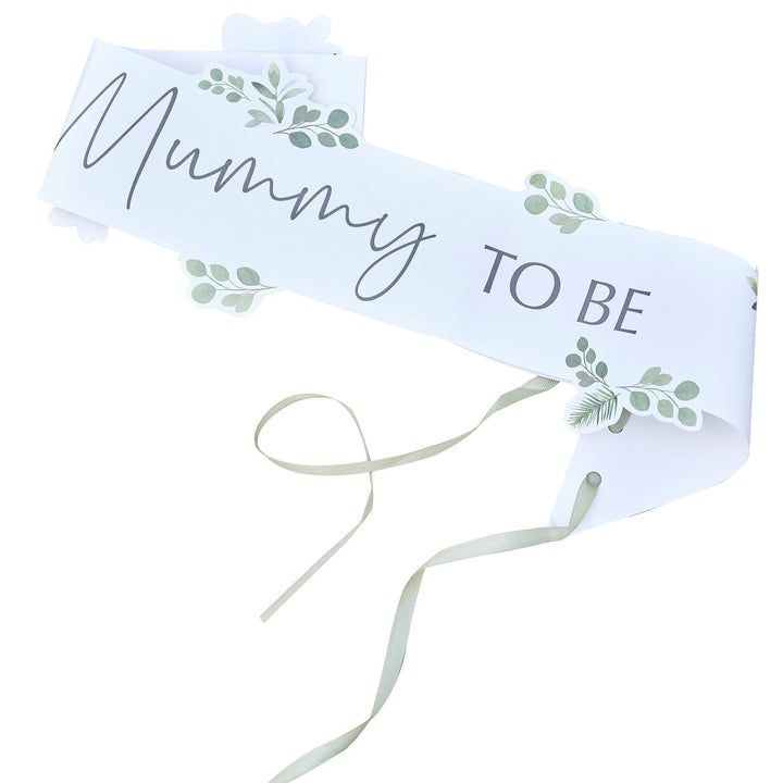 Botanical Mummy to be Baby Shower Sash - Sage Green Baby Shower Sashes Botanical Mummy to be Baby Shower Sash