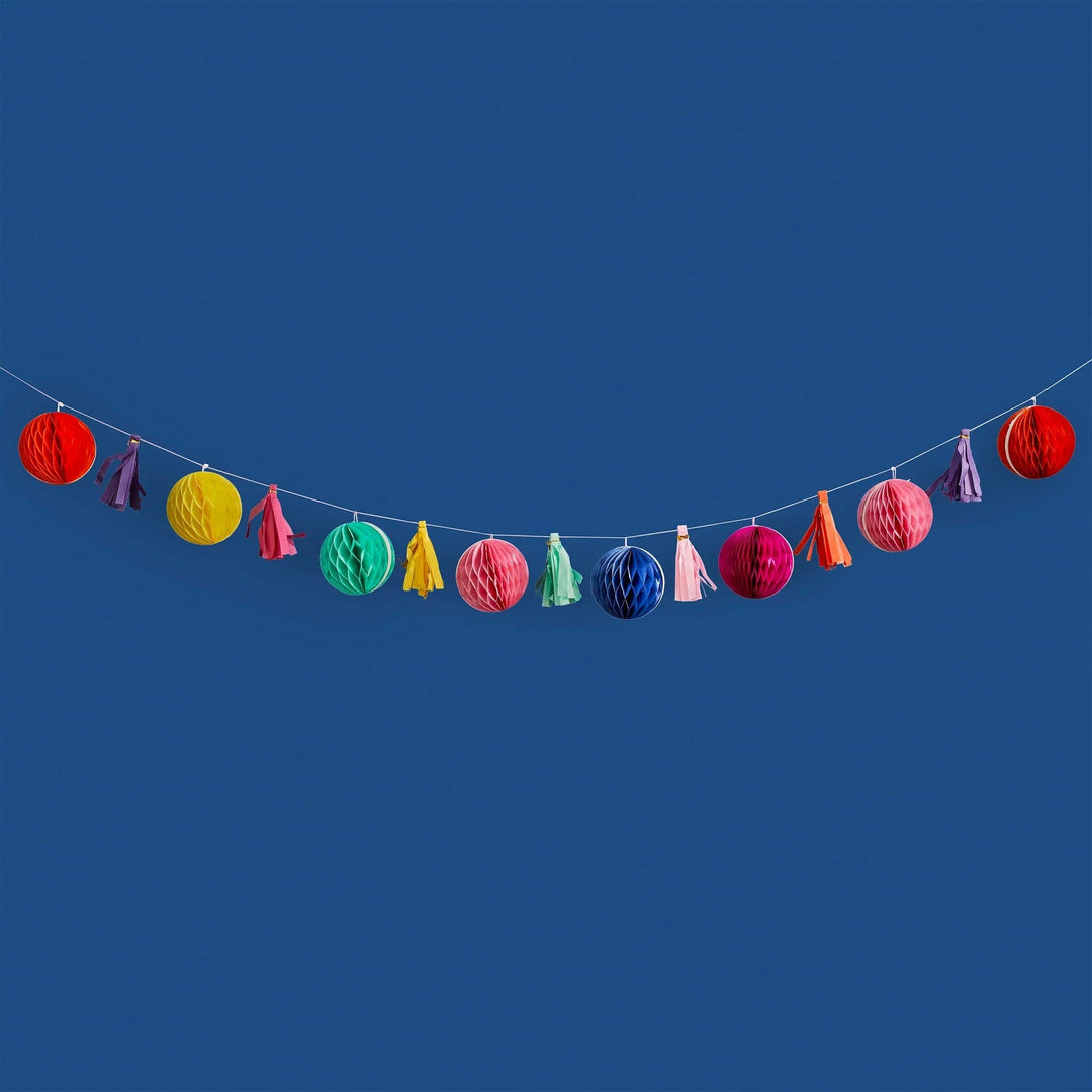 Bright Coloured Honeycomb & Tassel Garland 2m - Diwali Decorations Hanging Decoration Bright Coloured Honeycomb & Tassel Garland 2m