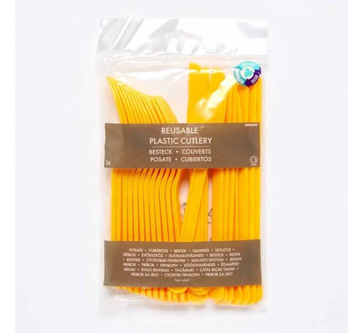 Buttercup Yellow Party Cutlery (Pack of 24) Yellow Party Supplies Disposable Cutlery Buttercup Yellow Party Cutlery (Pack of 24)