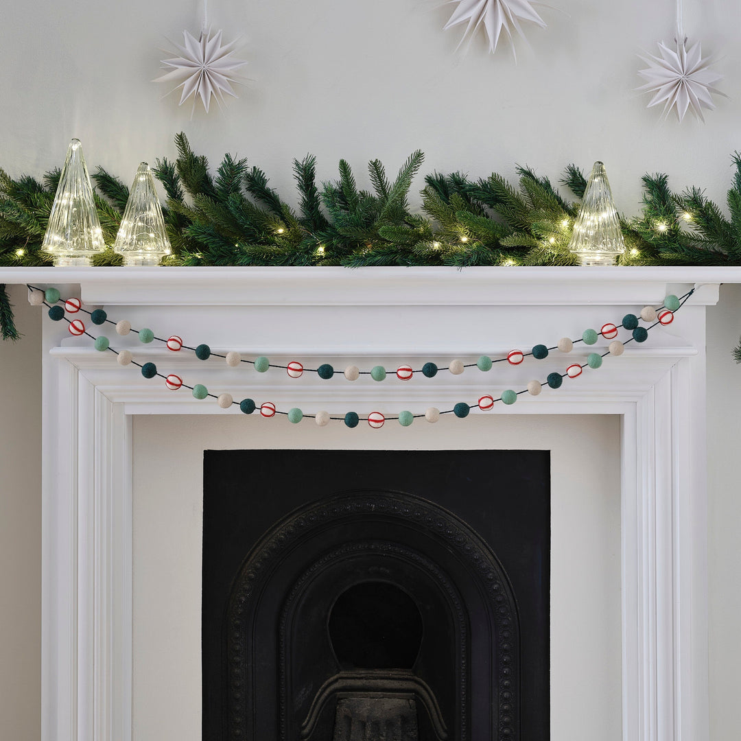 Candy Cane Felt Bead Christmas Garland - Christmas Decorations Wreaths & Garlands Candy Cane Felt Bead Christmas Garland