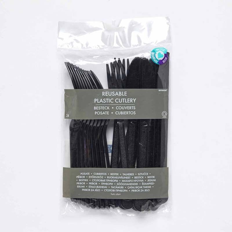 Disposable Cutlery Charcoal Black Party Cutlery (Pack of 24)