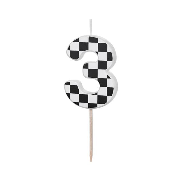 Chequered Flag Number 3 Candle - Birthday cake candles Birthday Candles Chequered Flag Number 3 Candle