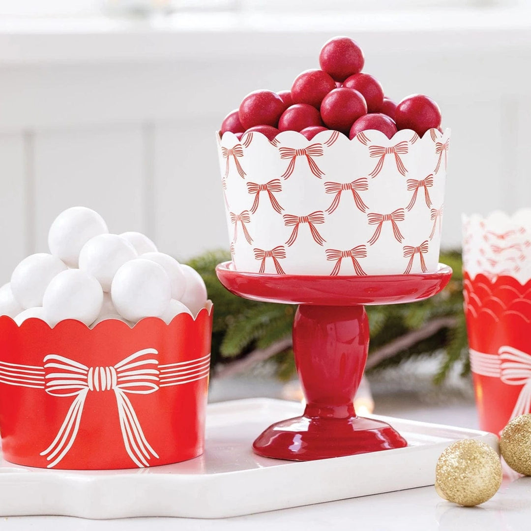 Christmas Bows Jumbo Red & Cream Baking Cups x 40 Disposable Plates Christmas Bows Jumbo Red & Cream Baking Cups x 40