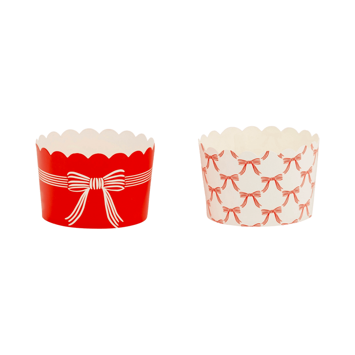 Christmas Bows Jumbo Red & Cream Baking Cups x 40 Disposable Plates Christmas Bows Jumbo Red & Cream Baking Cups x 40