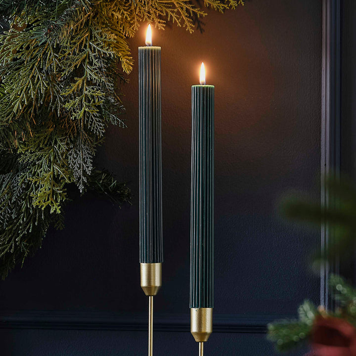 Christmas Dark Green Ribbed Dinner Candles - Christmas Candles Candles Christmas Dark Green Ribbed Dinner Candles