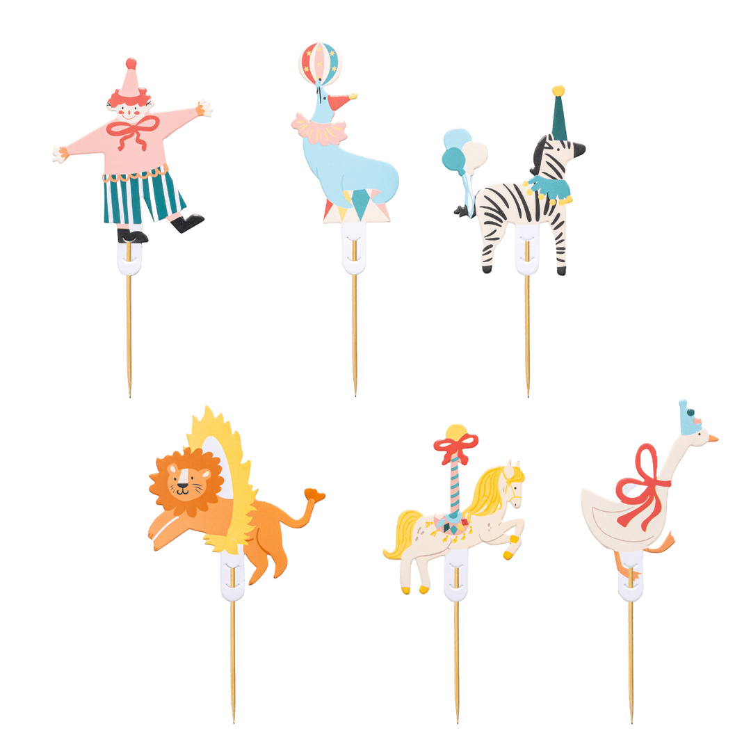 Circus Party Cupcake Toppers x 6 - Circus Theme Party Supplies Cupcake Toppers Circus Party Cupcake Toppers x 6