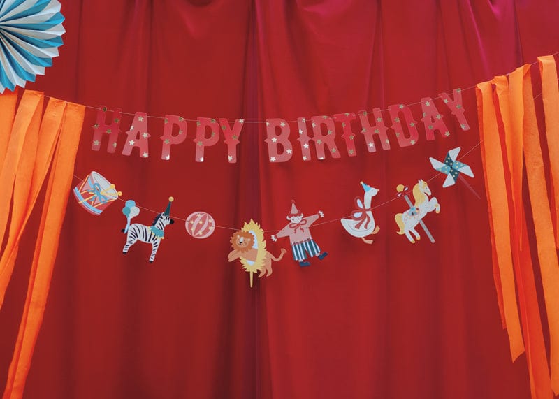 Circus Party Happy Birthday Banner - Circus Theme Decorations Bunting Circus Party Happy Birthday Banner