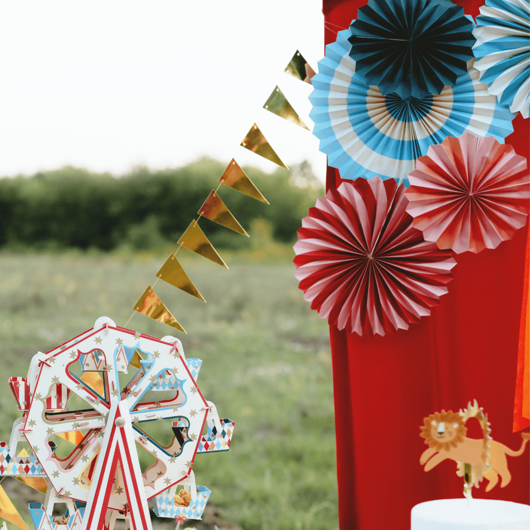 Circus Party Paper Fans – Set of 5 - Circus Theme Decorations Paper Fans Circus Party Paper Fans – Set of 5