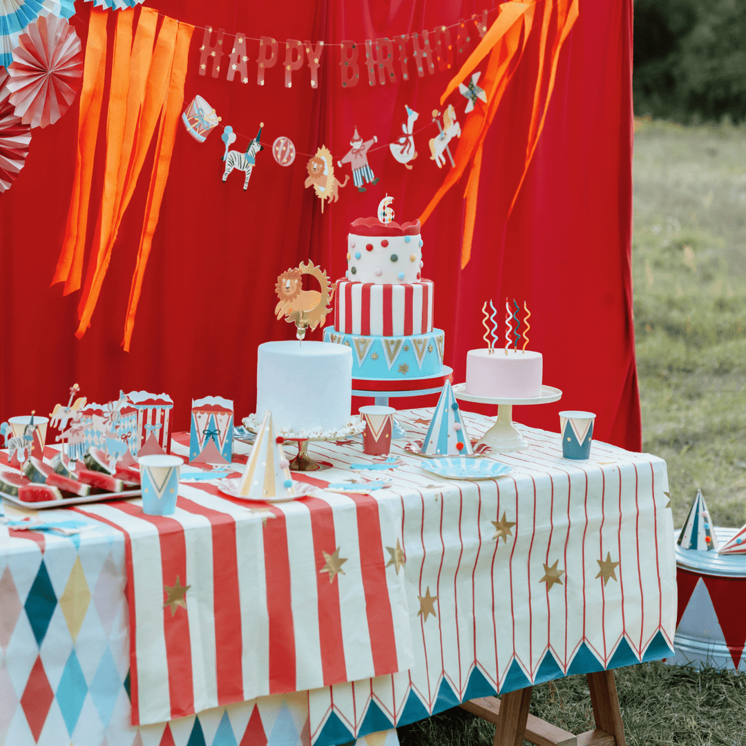 Circus Party Paper Tablecloth - Red Stars and Stripes - Circus Theme Party Supplies table cover Circus Party Paper Tablecloth - Red Stars and Stripes