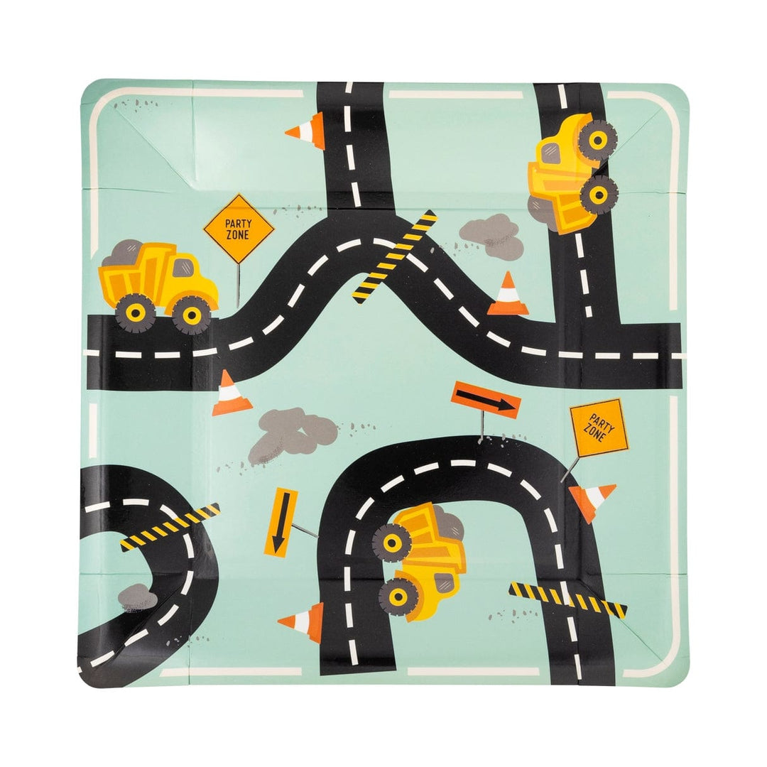 Construction Road Party Plates x 8 - Construction Birthday Party Tableware Disposable Plates Construction Road Party Plates x 8