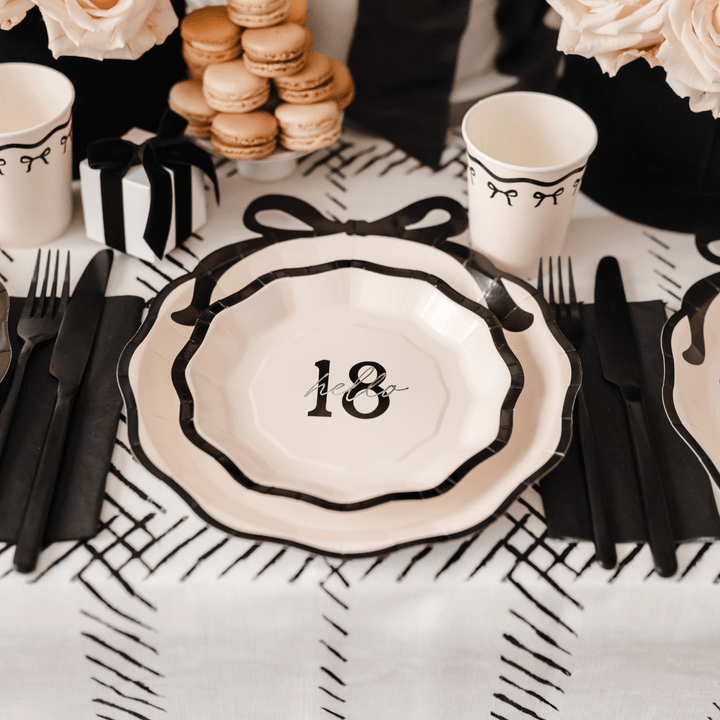 Cream & Black Hello 18 Paper Plates x 6 - 18th Birthday Party Paper Plate Cream & Black Hello 18 Paper Plates x 6