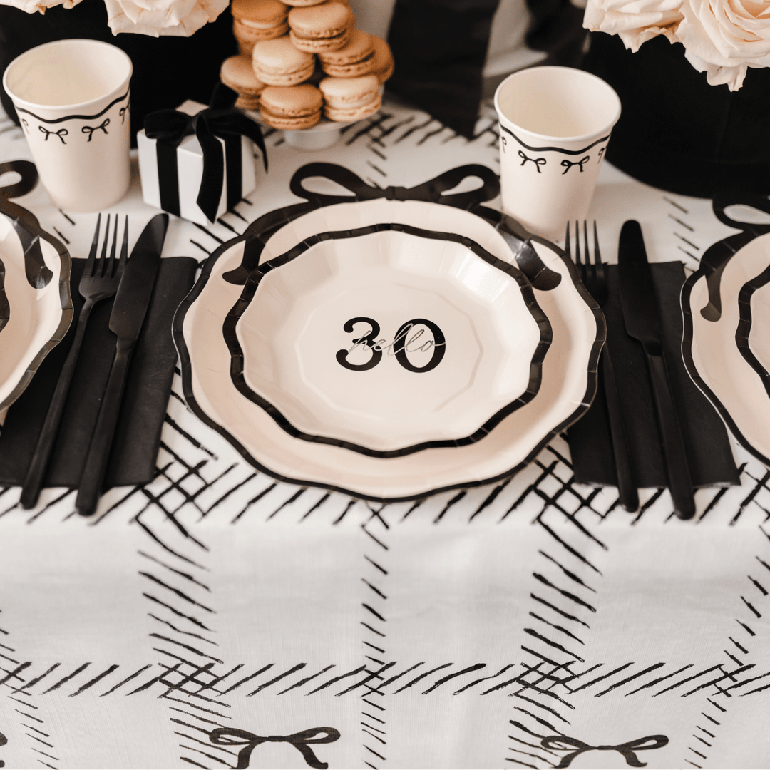 Cream & Black Hello 30 Paper Plates x 6 - 30th Birthday Party Paper Plate Cream & Black Hello 30 Paper Plates x 6