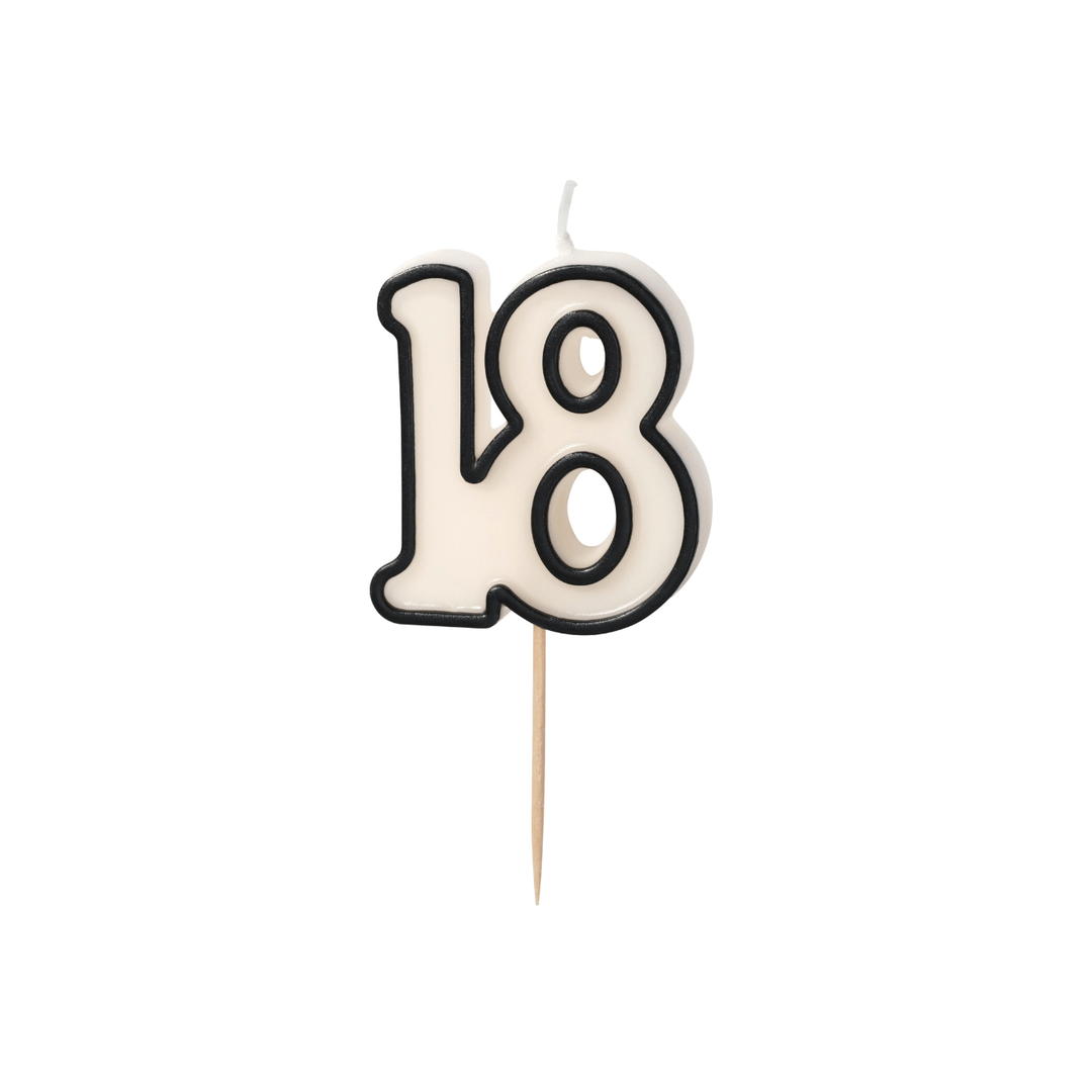 Cream & Black Number 18 Candle - 18th Birthday Cake Candles Birthday Candles Cream & Black Number 18 Candle