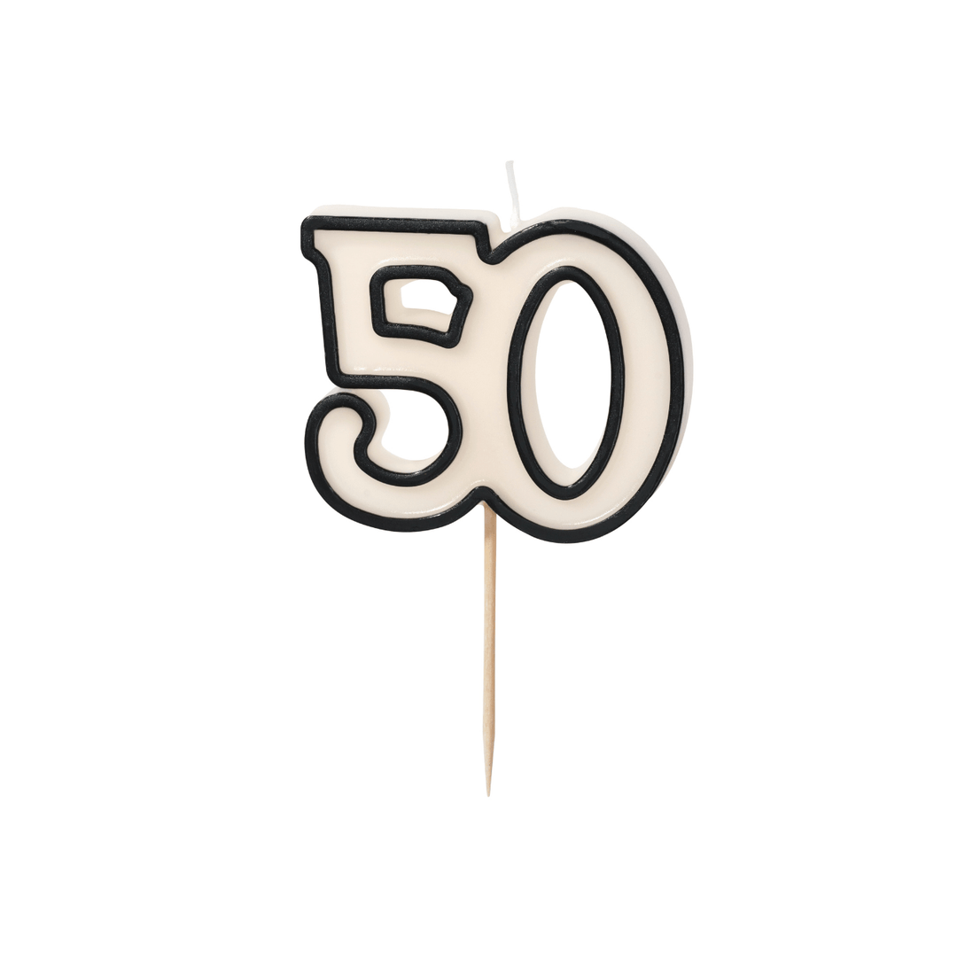 Cream & Black Number 50 Candle - 50th Birthday Cake Candles Birthday Candles Cream & Black Number 50 Candle