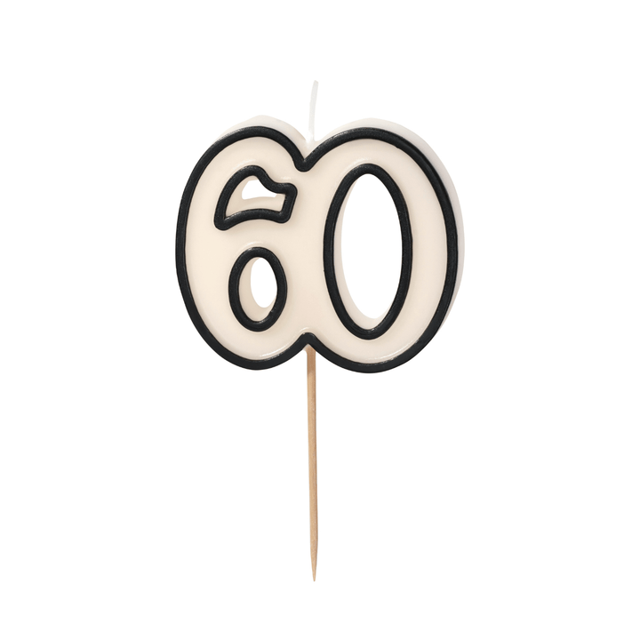 Cream & Black Number 60 Candle - 60th Birthday Cake Candles Birthday Candles Cream & Black Number 60 Candle