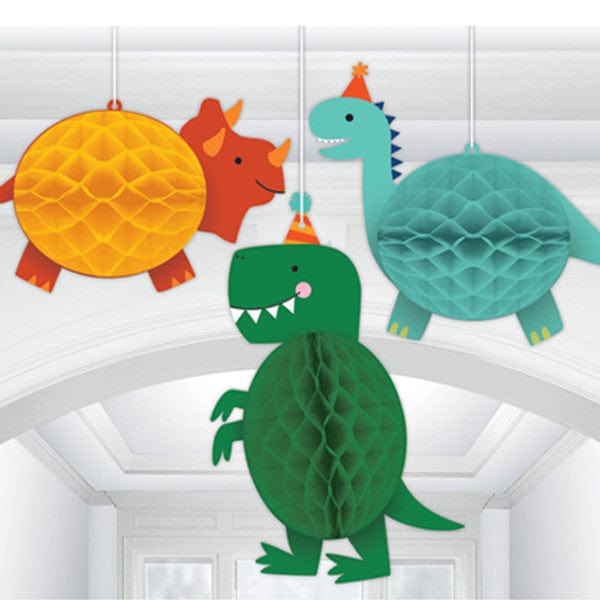 Dinosaur Party Hanging Decorations x 3  Party Supplies Dinosaur Party Honeycomb Decorations x 3