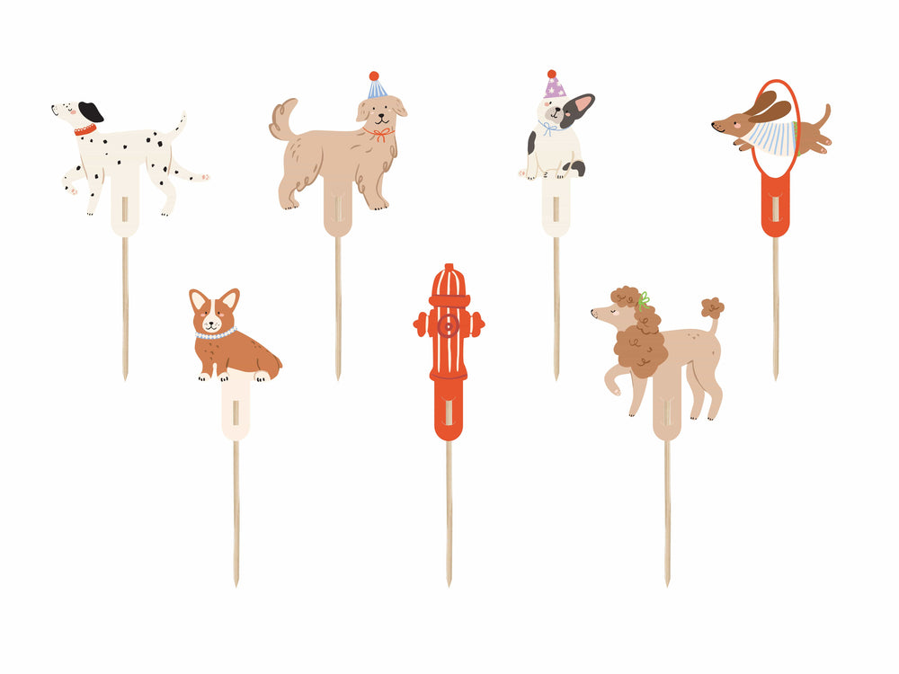 Dog Theme Party Cupcake Toppers x 7 - Puppy Party Supplies Party Supplies Dog Theme Party Cupcake Toppers x 7