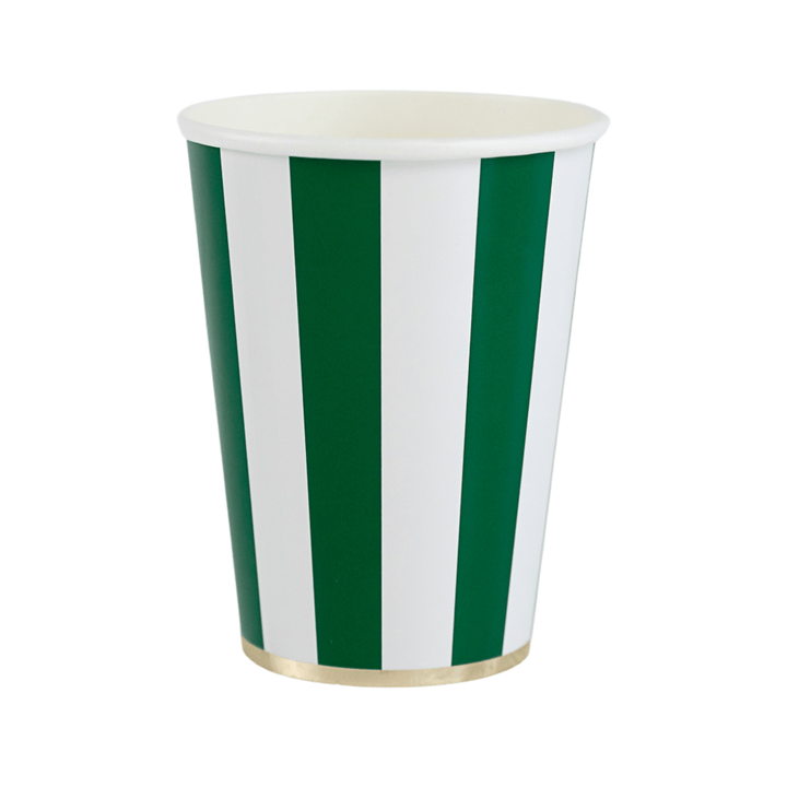 Emerald Green Cabana Stripe Party Cups x 8 - Bonjour Fête Party party cups Emerald Green Cabana Stripe Party Napkins x